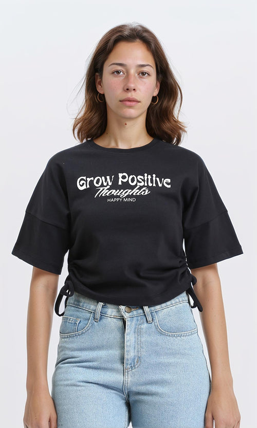 R209238 - "Grow Positive" Cotton Tee with Drawstring - Black