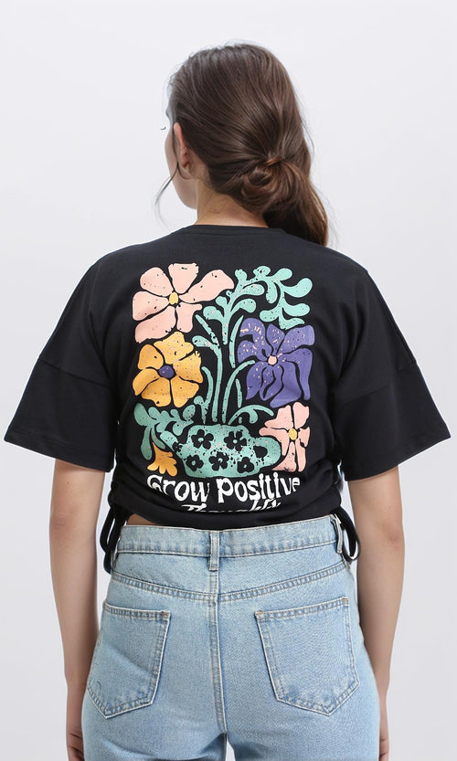 R209238 - "Grow Positive" Cotton Tee with Drawstring - Black
