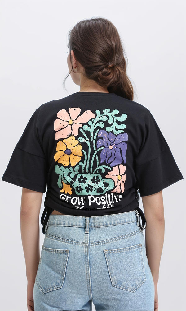 R209238 - "Grow Positive" Cotton Tee with Drawstring - Black