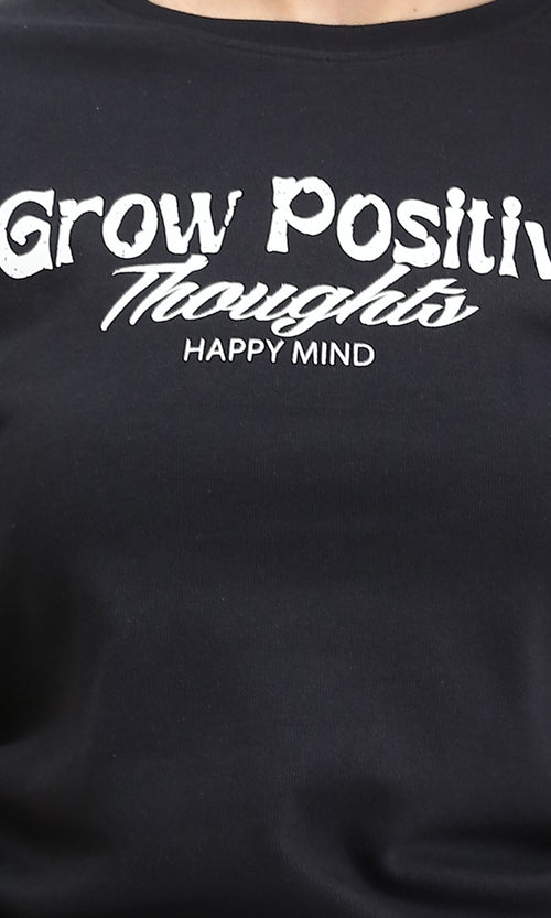 R209238 - "Grow Positive" Cotton Tee with Drawstring - Black