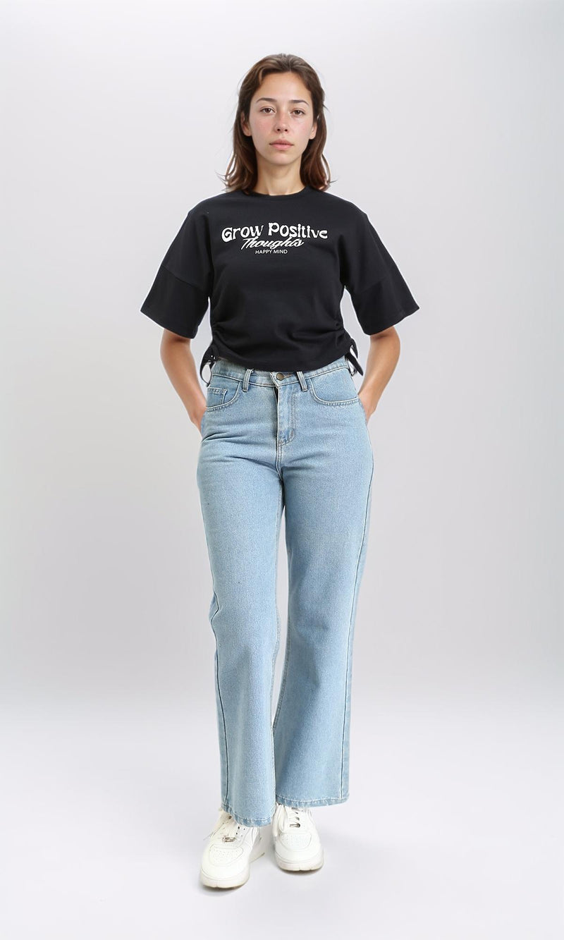 R209238 - "Grow Positive" Cotton Tee with Drawstring - Black