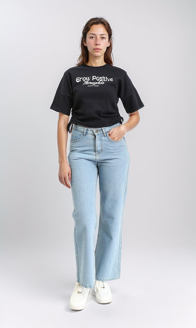 R209238 - "Grow Positive" Cotton Tee with Drawstring - Black