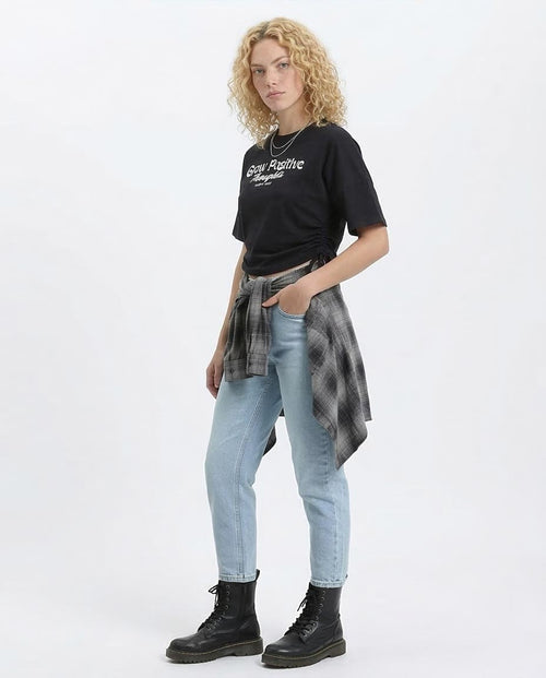 Ravin Women's "Grow Positive" Graphic T-Shirt with Cinched Side Ties - Black - R209238