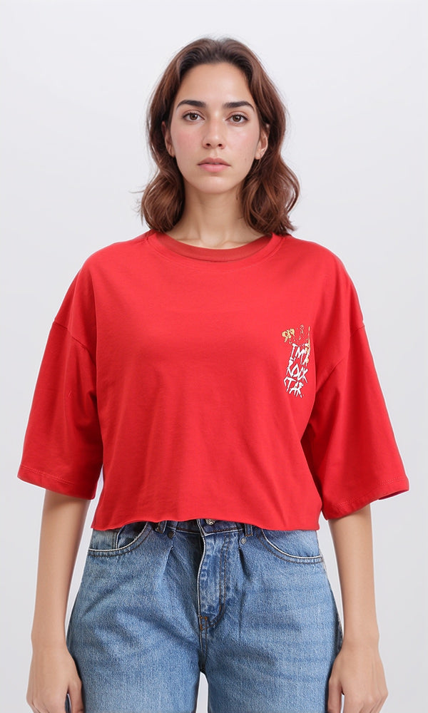 R209239 - Printed Relaxed Fit Cotton Tee - Red
