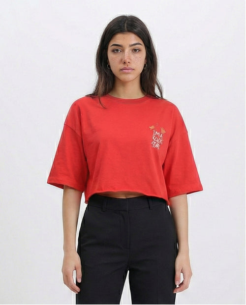 R209239 - Printed Relaxed Fit Cotton Tee - Red