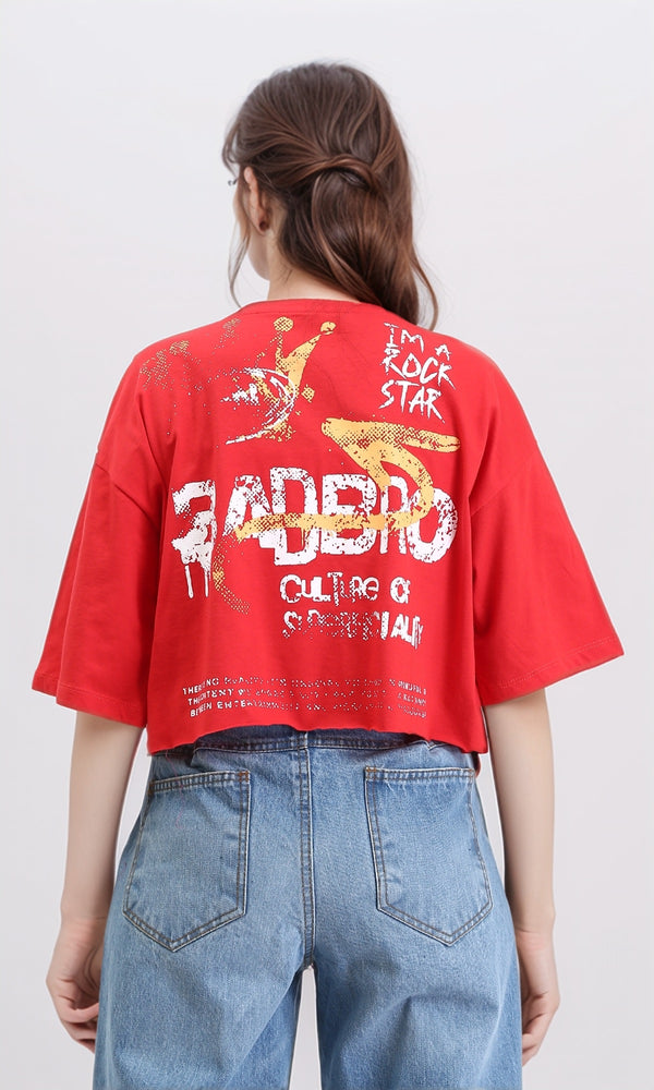 R209239 - Printed Relaxed Fit Cotton Tee - Red