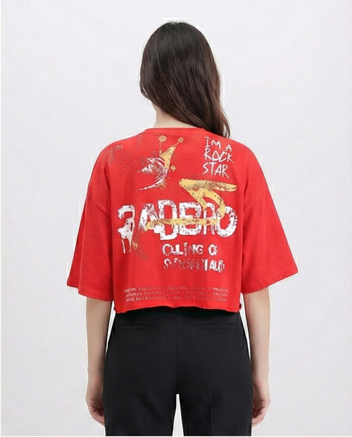 R209239 - Printed Relaxed Fit Cotton Tee - Red