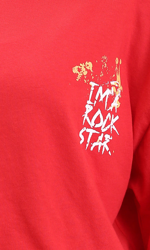 R209239 - Printed Relaxed Fit Cotton Tee - Red