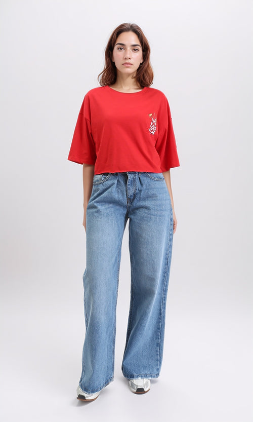 R209239 - Printed Relaxed Fit Cotton Tee - Red