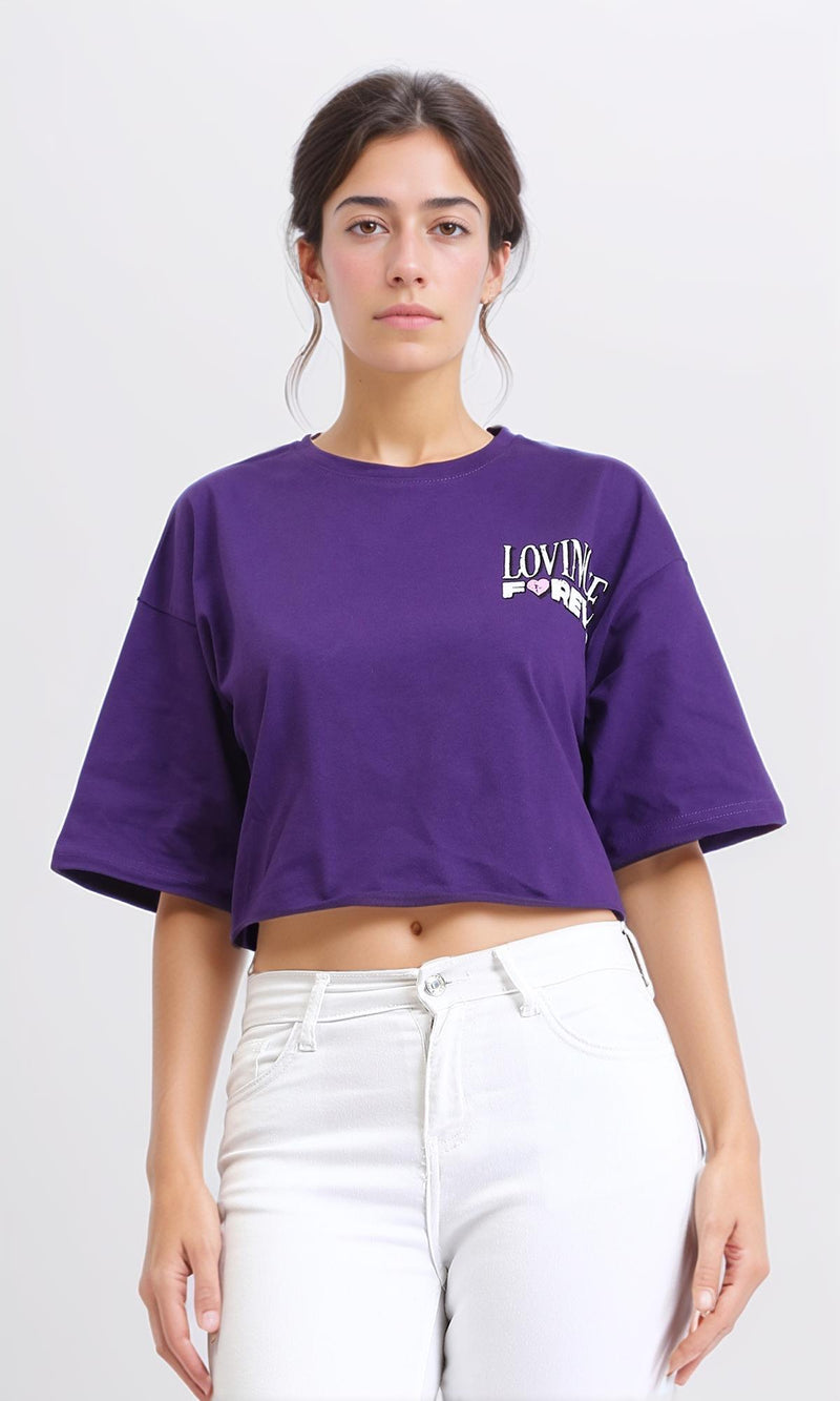 R209240 - Printed Comfy Cotton Tee - Dark Purple