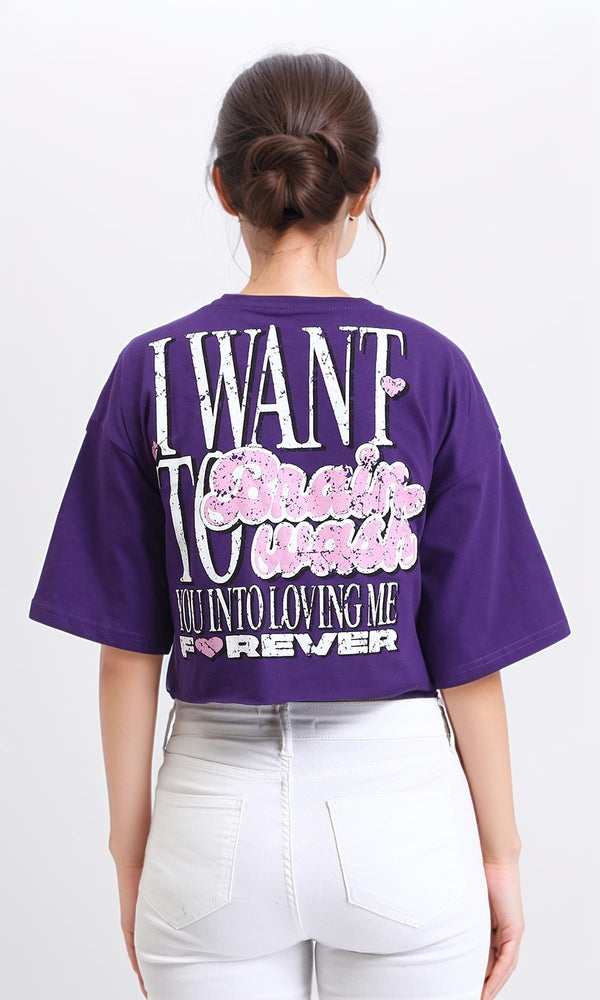 R209240 - Printed Comfy Cotton Tee - Dark Purple
