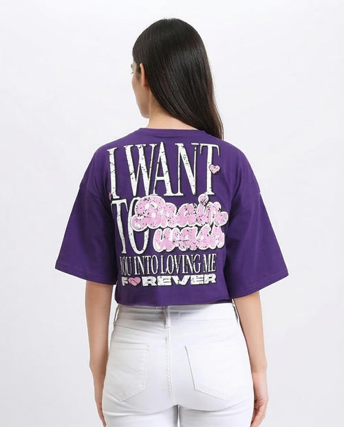 Ravin Women's "Brainwash" Graphic Boxy Crop T-Shirt – Deep Purple - R209240
