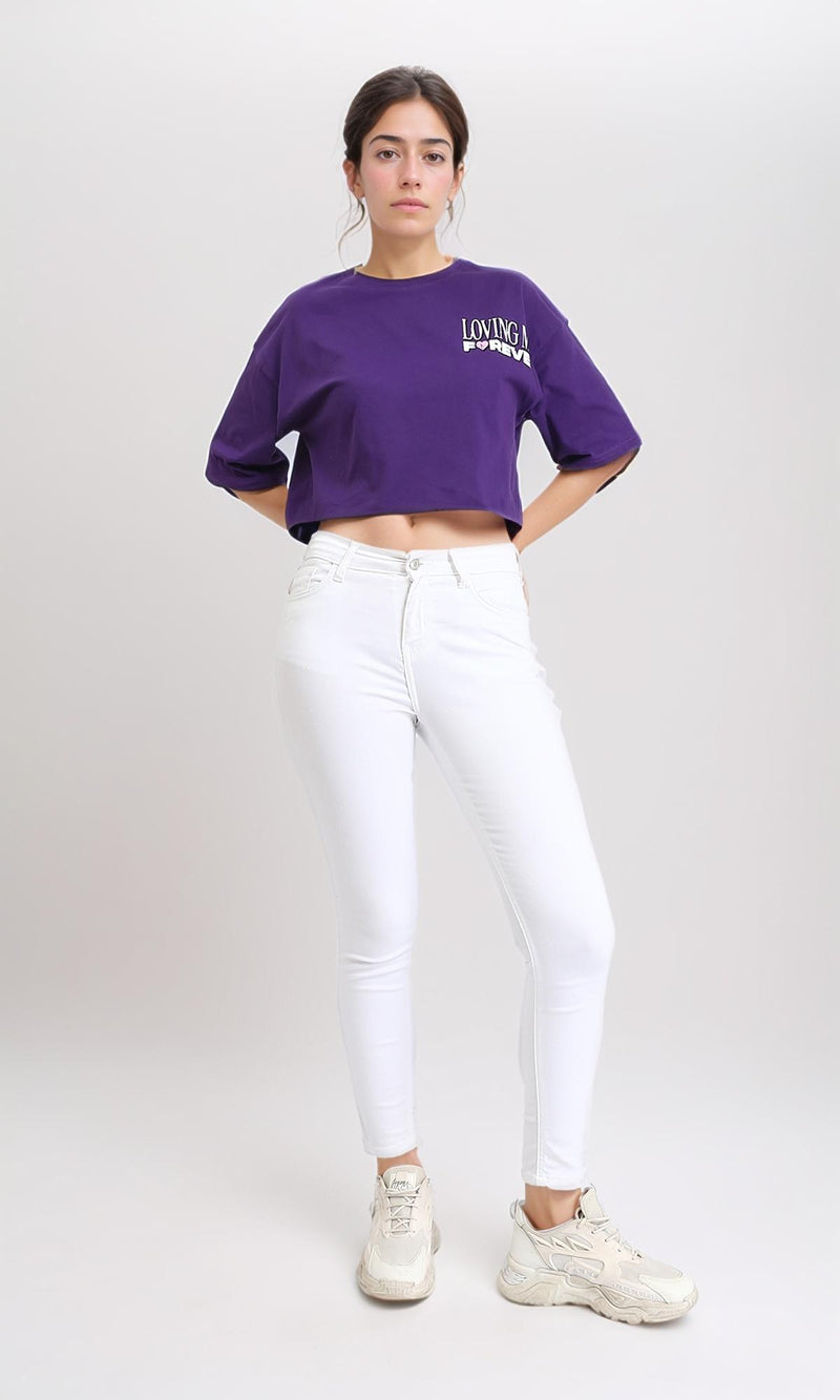 R209240 - Printed Comfy Cotton Tee - Dark Purple