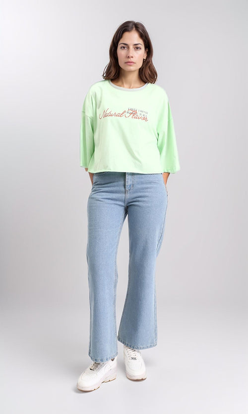 R209242 - Wide Neck Slip On Short Tee - Light Green