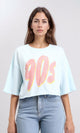 R209243 - Wide Neck Printed "90" Short Tee - Aqua