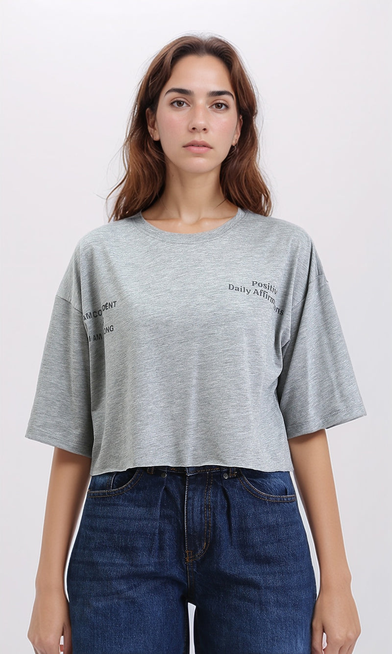R209244 - Printed Relaxed Fit Cotton Tee - Heather Grey