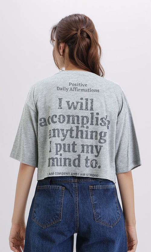 R209244 - Printed Relaxed Fit Cotton Tee - Heather Grey