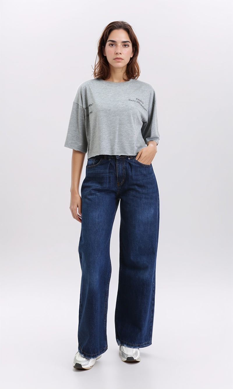 R209244 - Printed Relaxed Fit Cotton Tee - Heather Grey