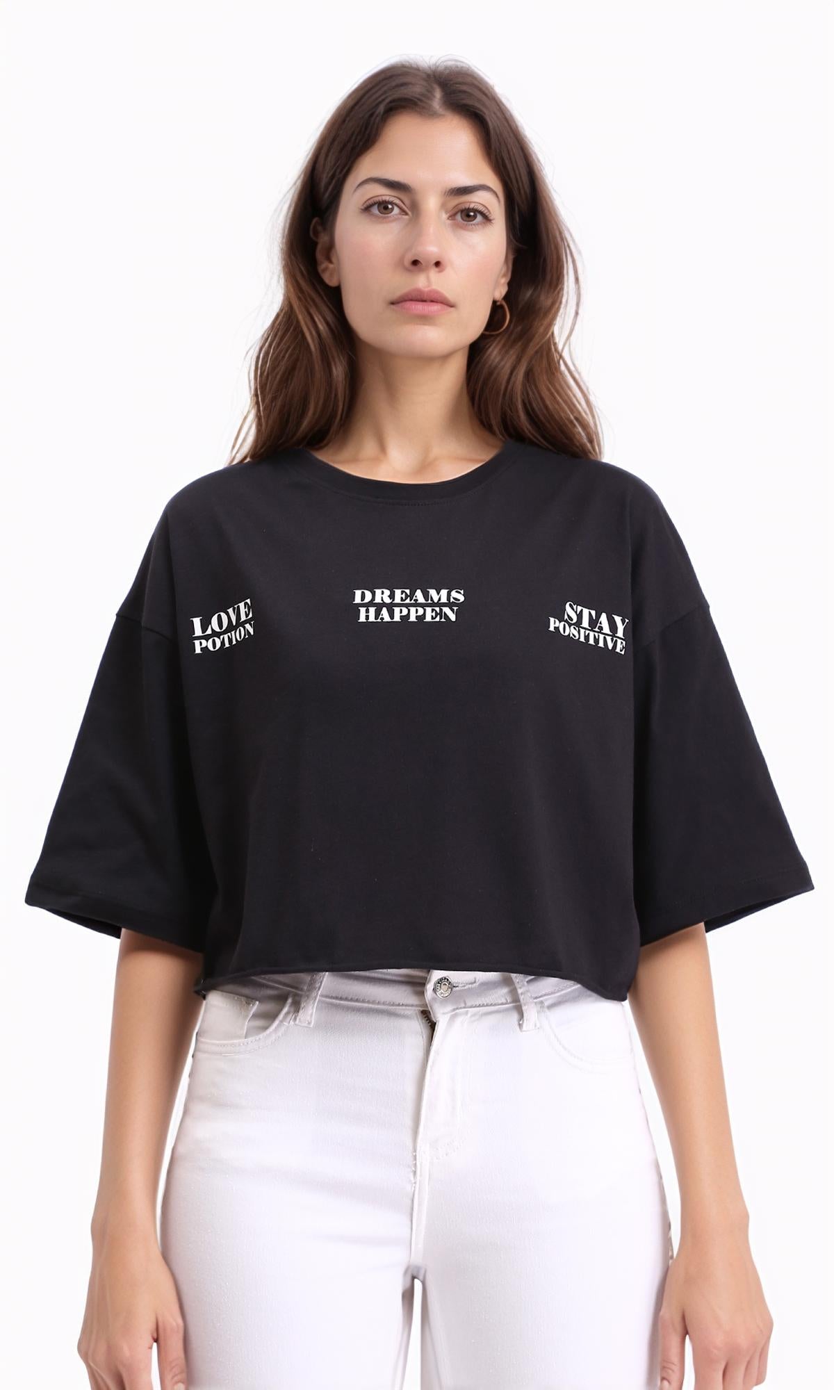 Slip On Printed Cotton Short Tee - Black