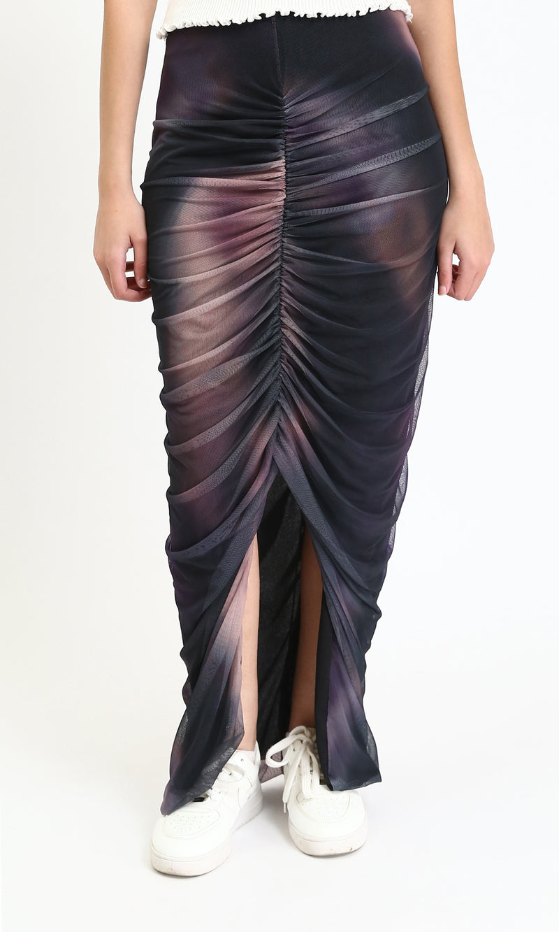 R209248 - Slip On Tulle Skirt with Front Slit - Coffee & Black