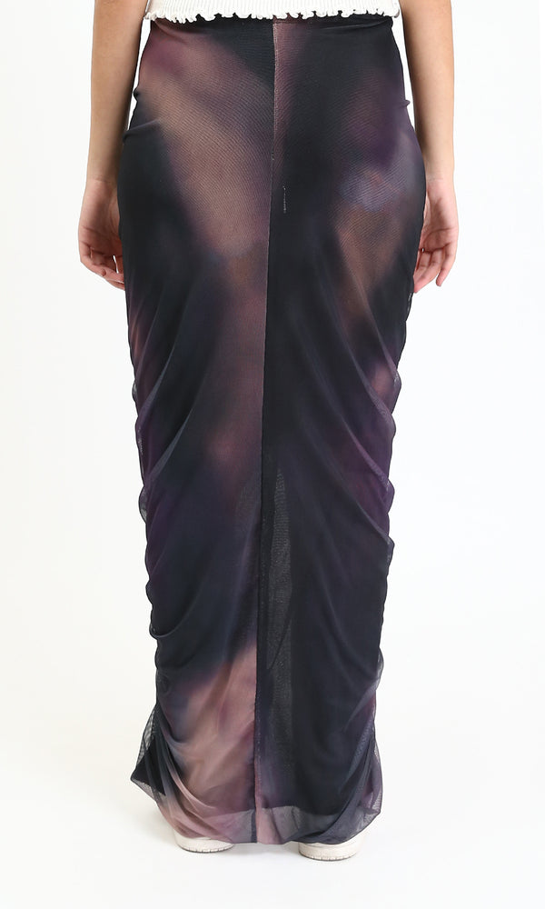 R209248 - Slip On Tulle Skirt with Front Slit - Coffee & Black