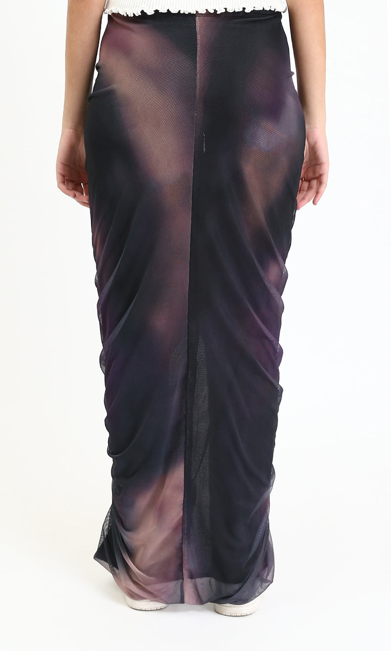 R209248 - Slip On Tulle Skirt with Front Slit - Coffee & Black