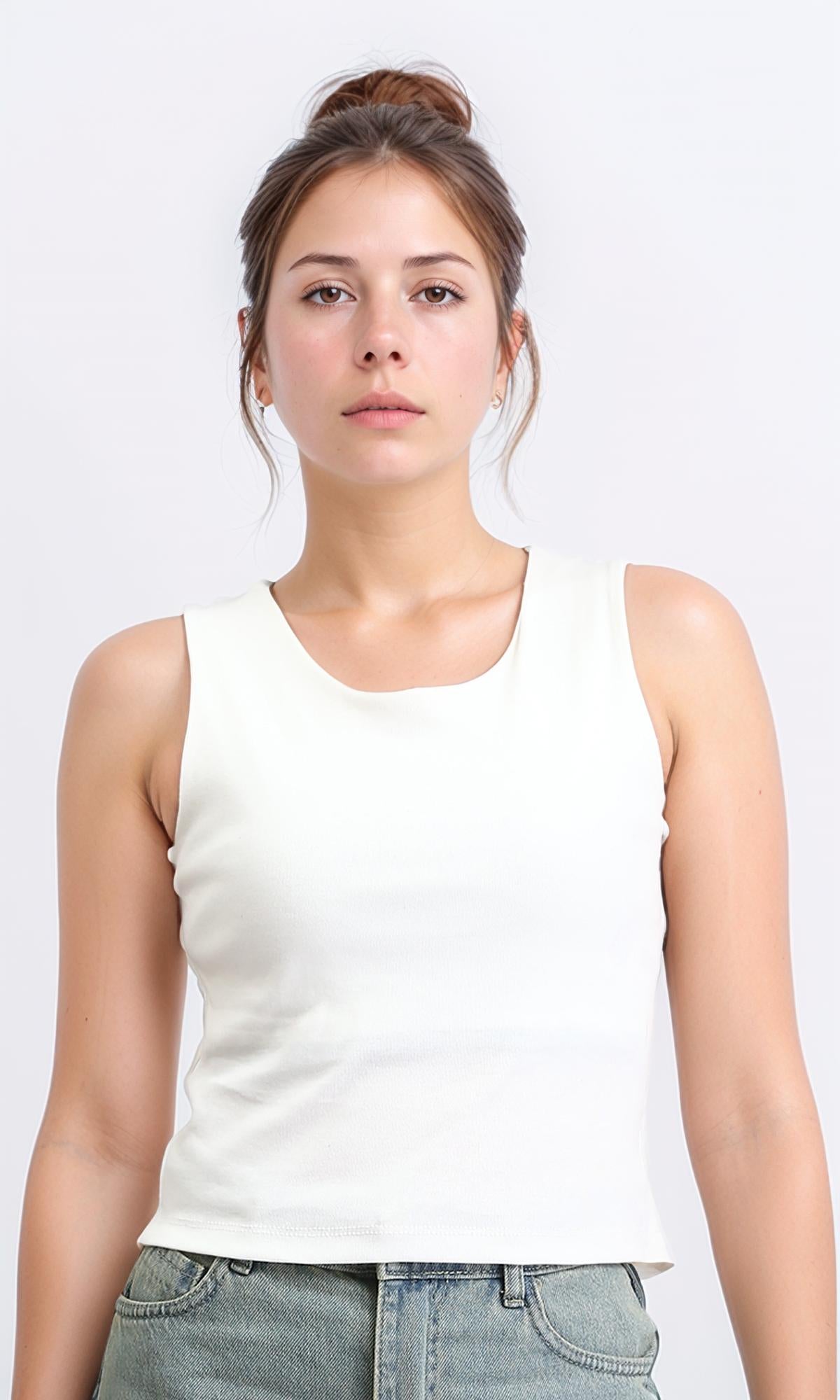 Solid Cotton Sleeveless Tank Top - White