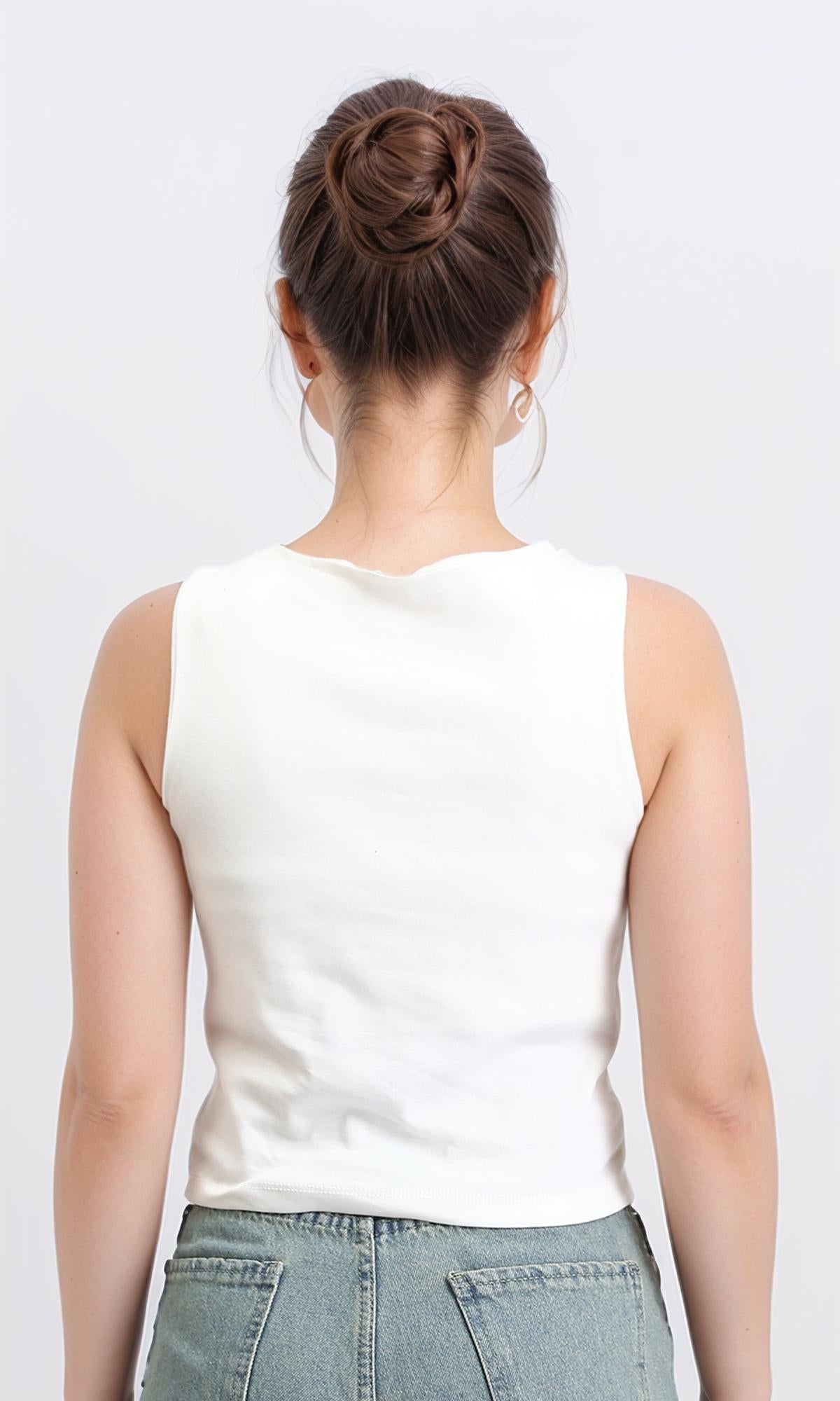 R209250 - Solid Cotton Sleeveless Tank Top - White