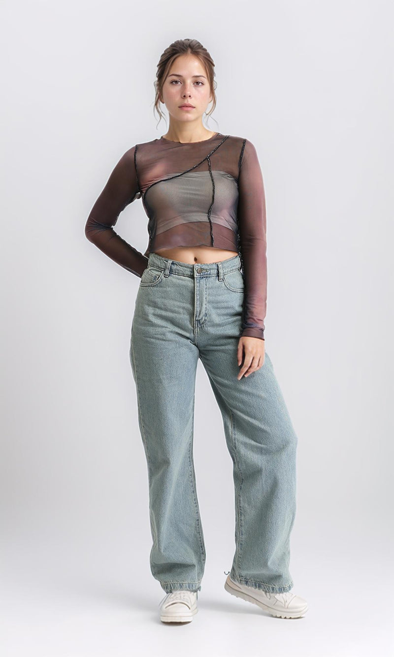 R209251 - Long Sleeves Summer Sheer Top - Multicolor