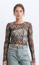 R209252 - Long Sleeves Summer Patterned Sheer Top - Black