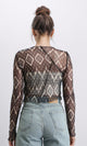 R209252 - Long Sleeves Summer Patterned Sheer Top - Black