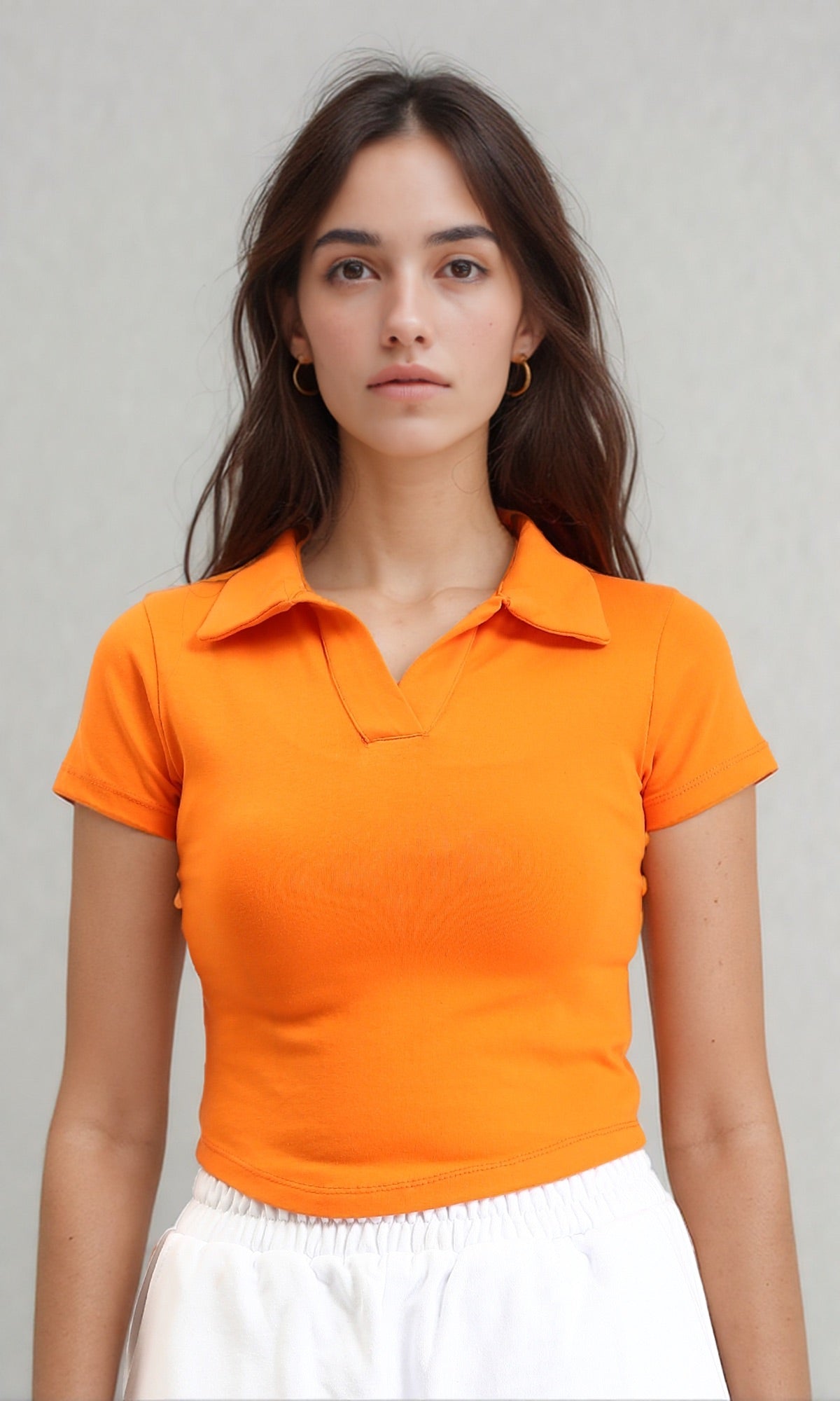 Short Sleeves Solid Slip On Polo Shirt - Orange