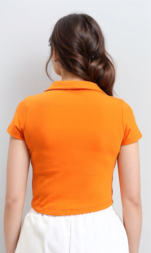 R209254 - Short Sleeves Solid Slip On Polo Shirt - Orange