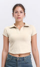 R209255 - Open V-Neck Short Sleeves Tee - Beige
