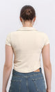 R209255 - Open V-Neck Short Sleeves Tee - Beige