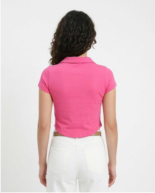 Ravin Slim-Fit Cropped Polo with Curved Hem in Hot Pink - R209256
