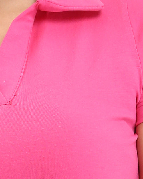 Ravin Slim-Fit Cropped Polo with Curved Hem in Hot Pink - R209256