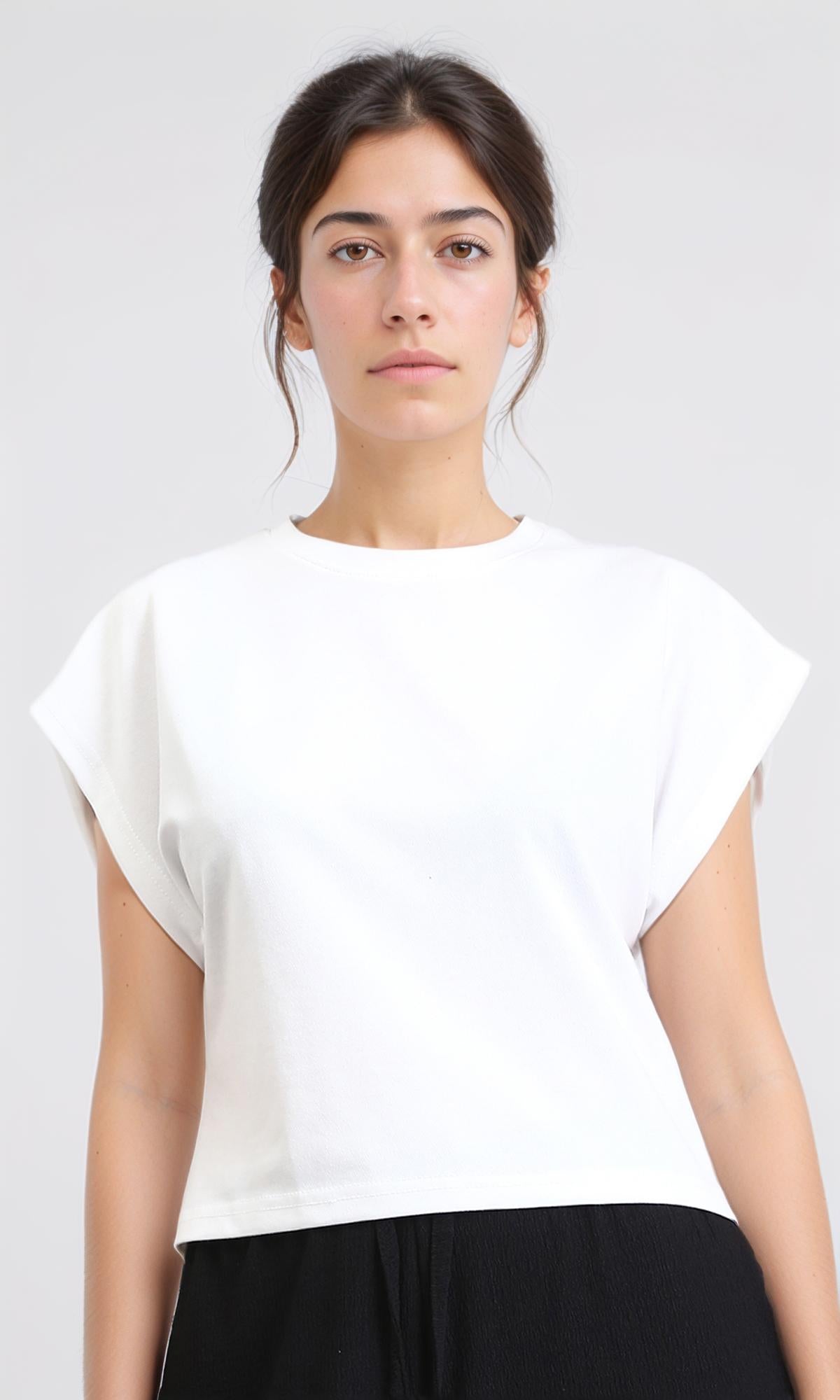 Round Neck Cap Sleeves Solid Blouse - White