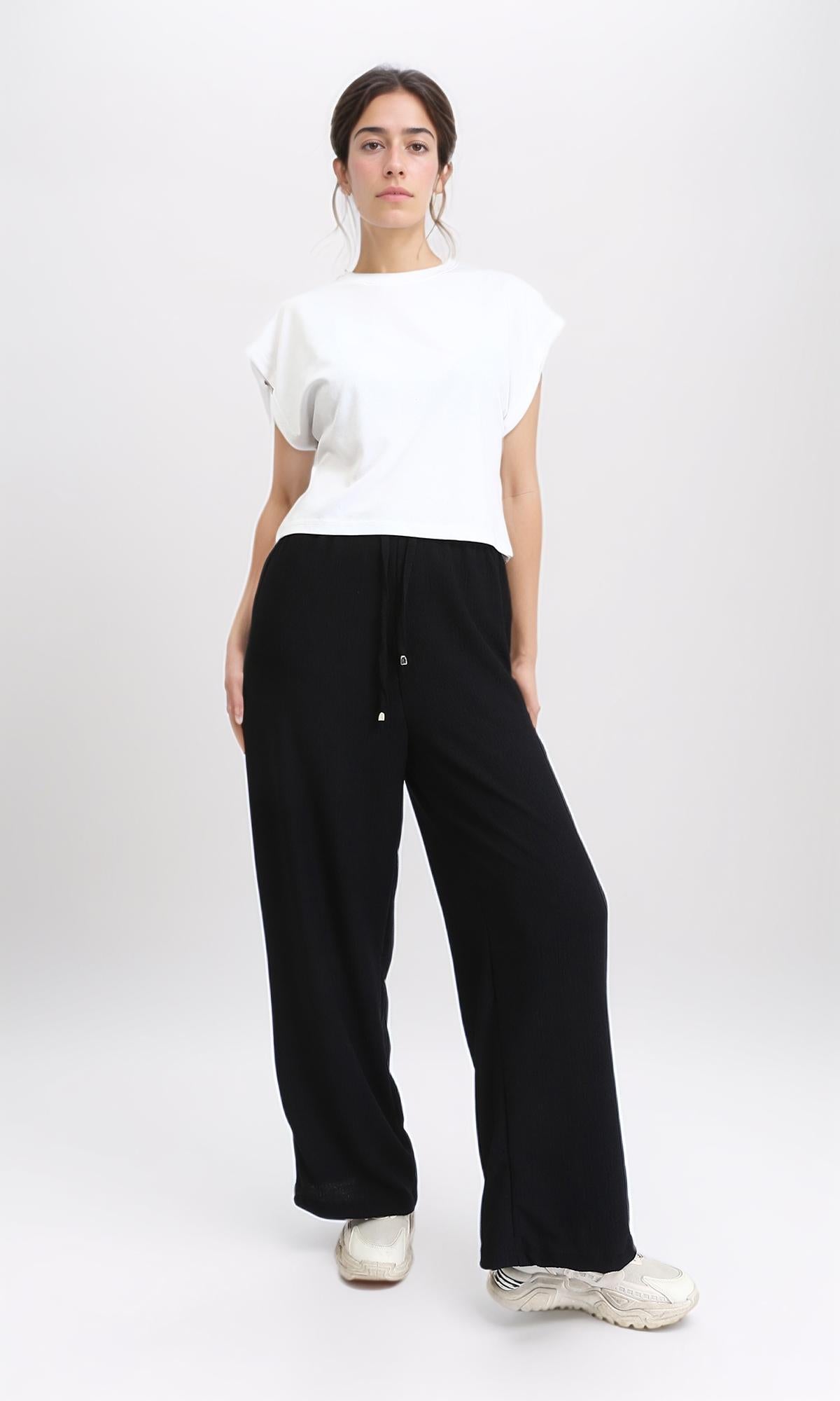 R209257 - Round Neck Cap Sleeves Solid Blouse - White
