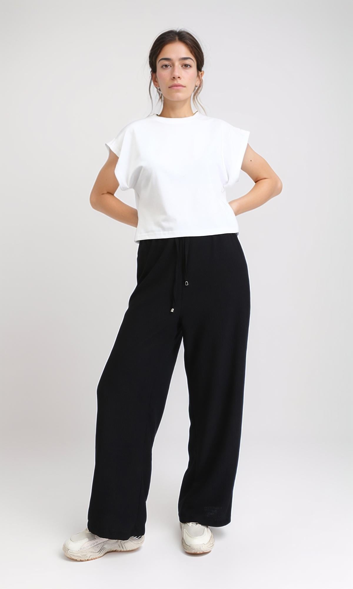 R209257 - Round Neck Cap Sleeves Solid Blouse - White