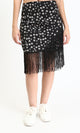 R209259 - Floral Zipped Short Skirt with Fringes - Black & White