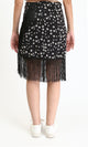 R209259 - Floral Zipped Short Skirt with Fringes - Black & White