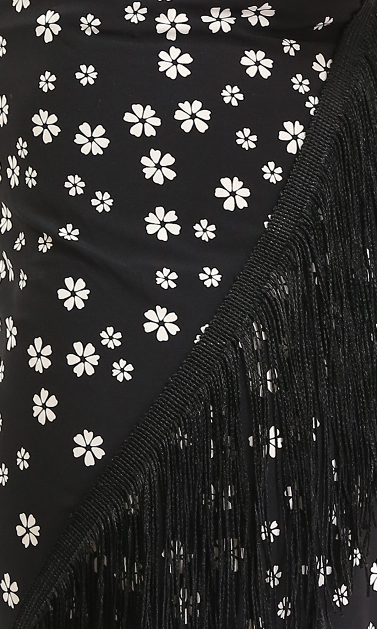 R209259 - Floral Zipped Short Skirt with Fringes - Black & White