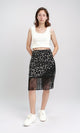 R209259 - Floral Zipped Short Skirt with Fringes - Black & White