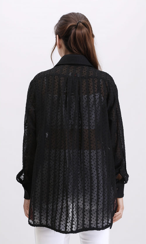 R209260 - Self Pattern Summer Sheer Shirt - Black