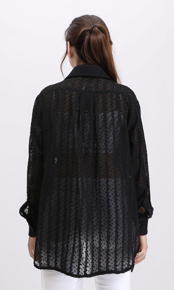 R209260 - Self Pattern Summer Sheer Shirt - Black