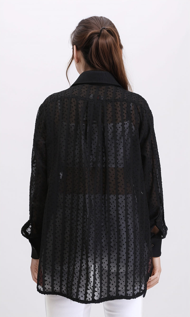R209260 - Self Pattern Summer Sheer Shirt - Black