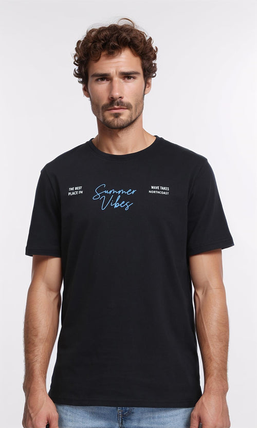 R209357 - Crew Neck Short Sleeves Casual Tee - Black