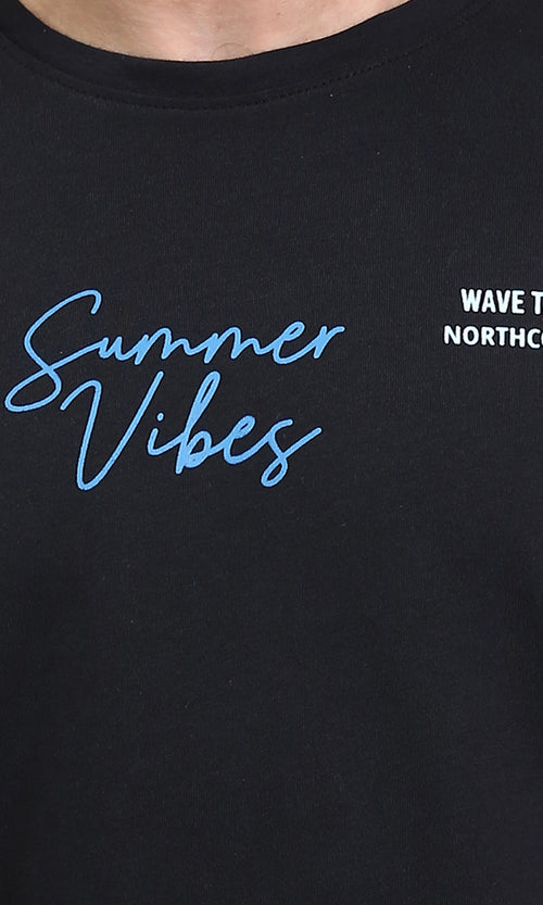 R209357 - Crew Neck Short Sleeves Casual Tee - Black