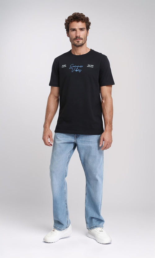 R209357 - Crew Neck Short Sleeves Casual Tee - Black